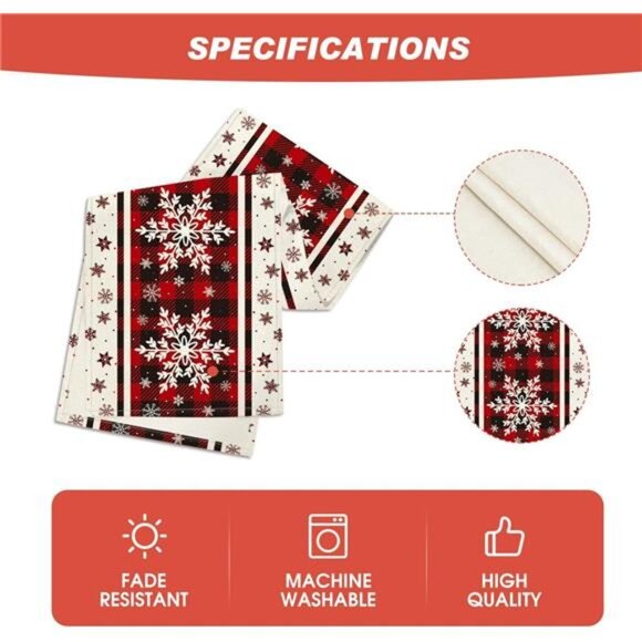Buffalo Plaid Snowflake Christmas Table Runner - 13x72 Inch Winter Table Decor‎ - Picture 5 of 7